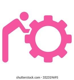 Working Person vector icon. Style is flat symbol, pink color, rounded angles, white background.