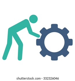 Working Person vector icon. Style is bicolor flat symbol, cobalt and cyan colors, rounded angles, white background.