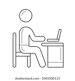 Working person vector line icon isolated on white background. Businessman working on a computer at workplace line icon for infographic, website or app.