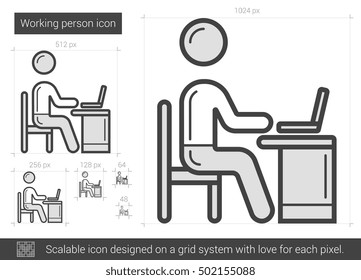 Working person vector line icon isolated on white background. Working person line icon for infographic, website or app. Scalable icon designed on a grid system.