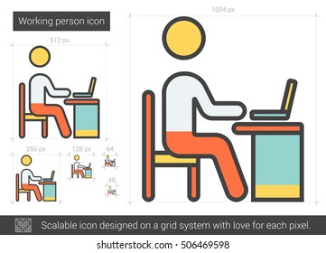 Working person vector line icon isolated on white background. Working person line icon for infographic, website or app. Scalable icon designed on a grid system.