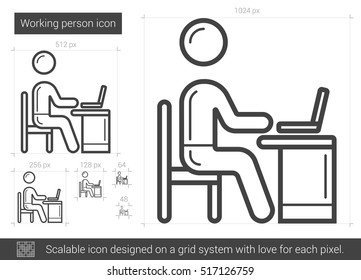 Working person vector line icon isolated on white background. Working person line icon for infographic, website or app. Scalable icon designed on a grid system.
