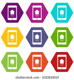 Working phone icon set many color hexahedron isolated on white vector illustration