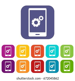 Working phone icons set vector illustration in flat style In colors red, blue, green and other