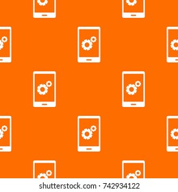 Working phone pattern repeat seamless in orange color for any design. Vector geometric illustration