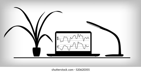 Working place chart with euro and dollar