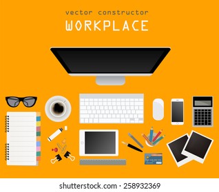 Working place in flat design. Constructor of your own work space. Vector illustration