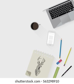 Working place in flat design. Constructor of your own work space. Vector illustration.