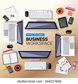 Working place in flat design. Constructor of your own work space. Illustration