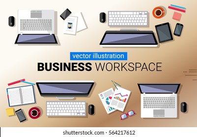 Working place in flat design. Constructor of your own work space. Vector design