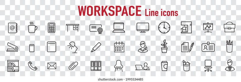 working place icons of freelance line vector set