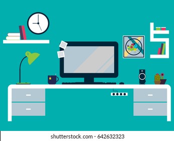 Working Place Modern Interior Flat Design Vector