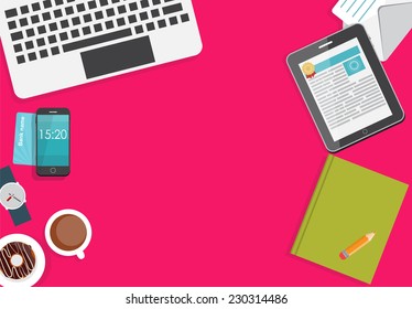 Working Place Modern Office Interior Flat Design Vector Illustration EPS10 