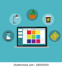Working Place Modern Office Interior Flat Design Vector Illustration EPS10 