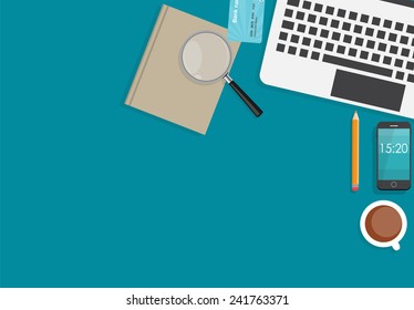 Working Place Modern Office Interior Flat Design Vector Illustration EPS10 