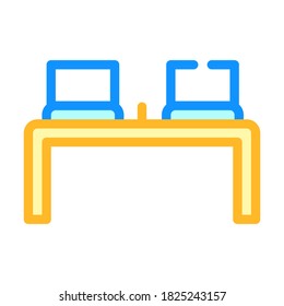 working place table with laptop color icon vector. working place table with laptop sign. isolated symbol illustration