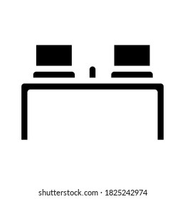 tabla de lugar de trabajo con vector de icono de glifo portátil. mesa de trabajo con señal de portátil. símbolo de contorno aislado ilustración negra
