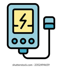 Vector de contorno de icono de carga de potencia de trabajo. Energía portátil. Plano de color solar eléctrico