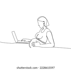 Trabajo en una sola línea de arte. Trayectoria continua del embarazo, la maternidad, la preparación para el parto, el trabajo durante el embarazo, la mujer trabajadora, la licencia de maternidad.