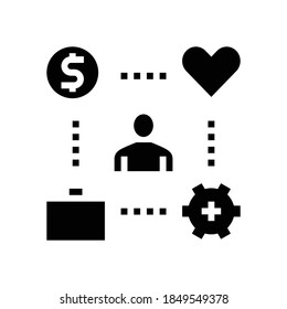 working process, love and pay for work glyph icon vector. working process, love and pay for work sign. isolated contour symbol black illustration
