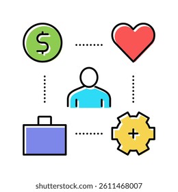 working process, love and pay for work color icon vector. working process, love and pay for work sign. isolated symbol illustration