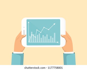 Working process, make money online, tablet with business diagram on screen