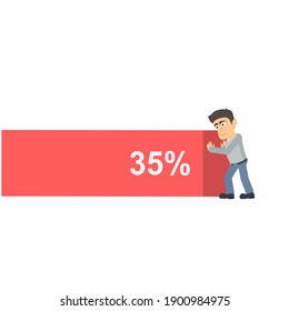 Working progress of the cartoon character. Loading bar progress, vector illustration