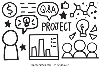 proyecto de trabajo. doodle dibujado a mano. aislado en fondo blanco