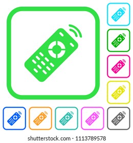 Working remote control vivid colored flat icons in curved borders on white background