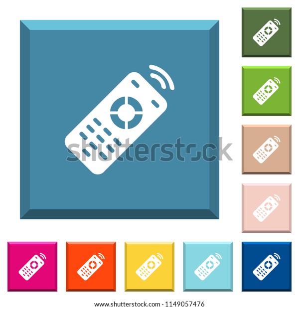 Working remote control white icons on edged\
square buttons in various trendy\
colors