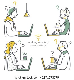 trabajar a distancia, ilustraciones para 4 personas