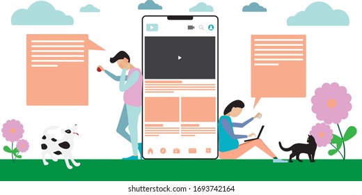 Working remotely concept. People work at home. The time for family and pets to enjoy and happy.