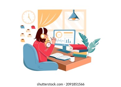Working Remotely Illustration concept. Flat illustration isolated on white background.