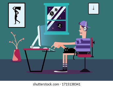 Working remotely ilustration, work from home during coronavirus Covid-19 pandemic.