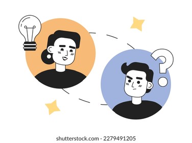 Working remotely in team line concept vector spot illustration. Editable 2D flat cartoon characters on white for web design. Distant teamwork creative lineart idea for website, mobile, blog