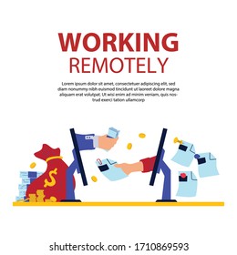 Working Remotely - Two business partners interaction about project, cooperation and agreement are completed, remote job at home concept vector illustration