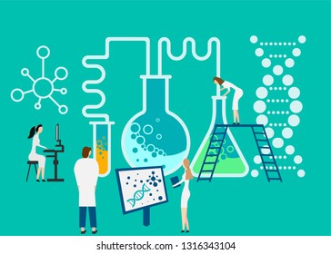 Working at research laboratorium. Vector illustration. Eps 10