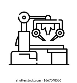 Working robots line icon, concept sign, outline vector illustration, linear symbol.