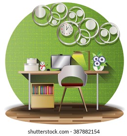 working room elevation set with  background for interior,vector illustration