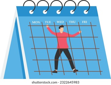Working routine in office 9 to 5 job, Exhaustion or fatigue from career burnout, Anxiety or work boredom, inside office prison calendar

