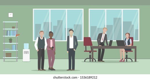 Working routine in office. Vector illustration.