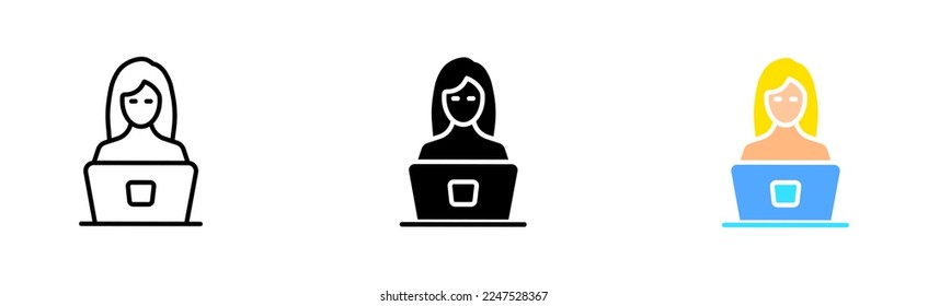 Working routine set icon. Online conference, exchange information, teamwork, presentation, operator, speech bubble, consultation. Vector icon in line, black and colorful style on white background