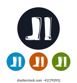 Working Rubber Boots for Working in the Garden, on the Farm, for Fishing, for Walking in the Forest, Four Types of Colorful Round Icons Boots, Work Shoes, Vector Illustration