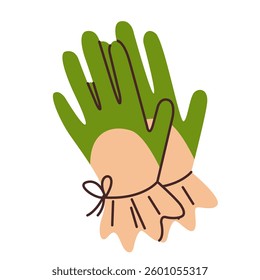 Working rubber gloves for gardening. Vector graphic illustration in flat style, isolated on a white background