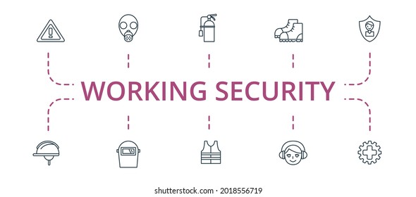 Working Security icon set. Contains editable icons theme such as helmet, fire extinguisher, boots and more.