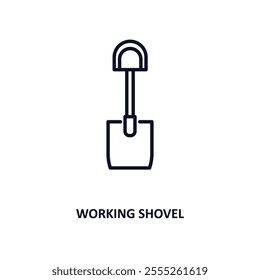 working shovel outline icon.  Thin line icon from construction tools collection. Editable vector isolated on white background