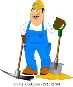 working with a shovel and a pick on a white background, vector