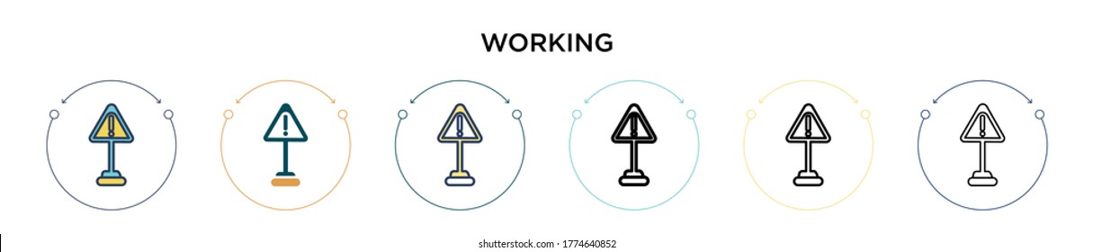 Working sign icon in filled, thin line, outline and stroke style. Vector illustration of two colored and black working sign vector icons designs can be used for mobile, ui, web