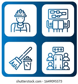 working simple icons set. Contains such icons as Worker, Meeting, Broom, can be used for web, mobile and logo