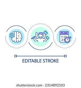 Working simultaneously loop concept icon. Multitasking skill. Time management. Develop productivity abstract idea thin line illustration. Isolated outline drawing. Editable stroke. Arial font used